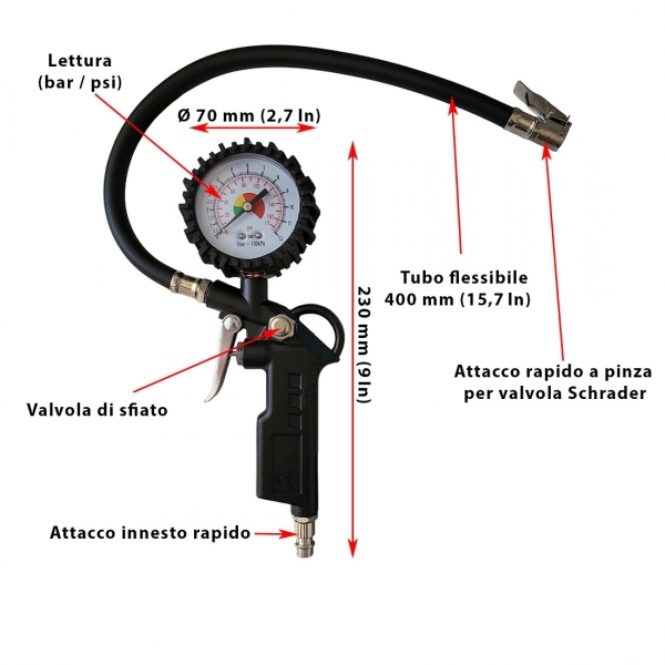 Pistola aria compressa con attacco Schrader universale